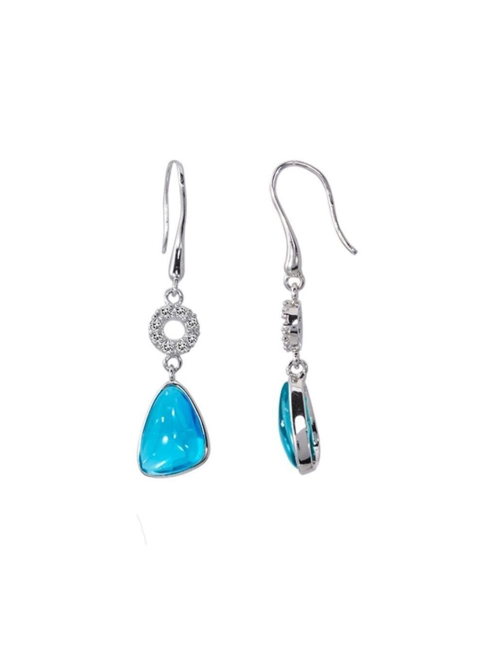 Sterling Silver 1-1/2"  Blue Topaz & CZ Earrings